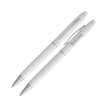 Imagem de Caneta Esferográfica Crown Viena Touchscreen Personalizada Nome Logo (Branco)