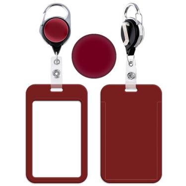 Imagem de BKBKAAK Porta-crachá retrátil vermelho com clipe mosquetão, suporte de cartão de identificação de plástico vermelho durável, seguro e conveniente para trabalho, eventos, escolas, hospitais e