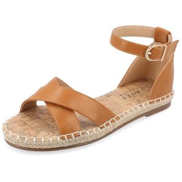 Imagem de Journee Collection Womens Lyddia Sandal with Vegan Leather Criss Cross Strap and Espadrille Platform, Cognac, 11