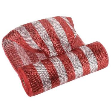 Imagem de Fita decorativa MEEDEE 25cm Vermelha Branca Metálica 9m Roll
