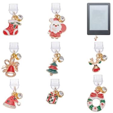 Imagem de PLIGREAT 8 estilos de plugue antipoeira com pingente de Natal compatível com porta de carregamento USB tipo C, plugues antipoeira, pingentes de árvore de Natal, porta de telefone à prova de poeira