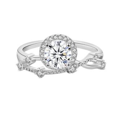 Imagem de ZYLaLa Anéis de noivado de moissanita de 0,5 quilates para mulheres, design elegante, anéis de compromisso banhados a prata esterlina com anéis de ouro branco 18K para mulheres, cor D, moissanita