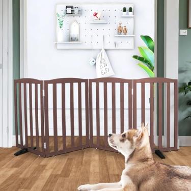 Imagem de SFJC Portão interno independente para cães, portões dobráveis para cães, escadas ou corredores, portão branco de madeira para animais de estimação para casa, cerca para animais de estimação com pés de