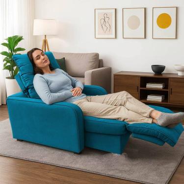 Imagem de Poltrona Retratil Reclinavel Rodape Regulavel Amamentação Azera Turquesa