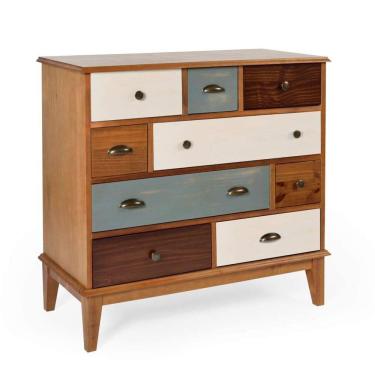 Imagem de Cômoda Colors Madeira Maciça 9 GV Castanho Verniz e Colorido Envelhecido