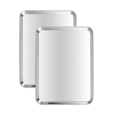 Imagem de Conjunto de 2 assadeiras de aço inoxidável, assadeiras (43 x 33 x 2,8 cm, pacote com 2)