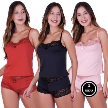 Imagem de Kit 3 Baby Doll Confortável Detalhe Renda -c16 KIT 3 LORENA ROSÊ TERRA