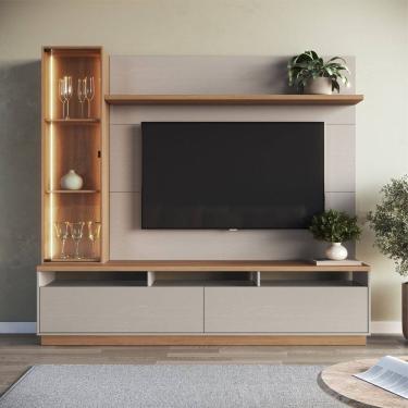 Imagem de Estante Home para Tv 65 Polegadas com Led 3200 Cristaleira 200x183cm Fumê/Freijó