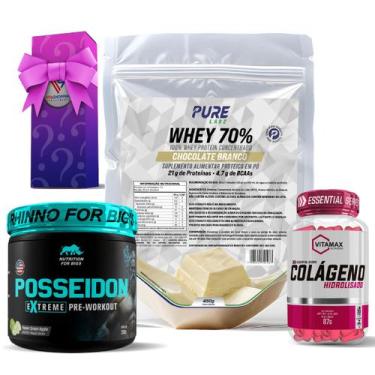 Imagem de Kit Whey Protein Chocolate Branco + Colágeno 120 Cápsulas Vitamax + Pr