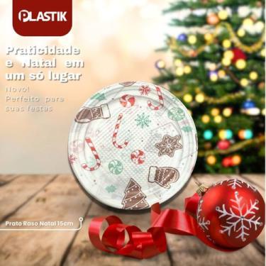 Imagem de Pratos Descartáveis Plásticos Natal 15cm Biodegradável 10 Unidades Pla