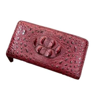 Imagem de Carteira feminina de couro de crocodilo genuína moderna com zíper longa porta-cartões couro de jacaré exótico feminino bolsa clutch azul, Borgonha, 19.5cm(Length) x 10cm(Width) x 2.5cm(Deep), Moda e