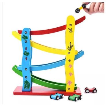 Imagem de Toy Montessori Auto Track com tema Rainbow de 4 Mini Speed Cars