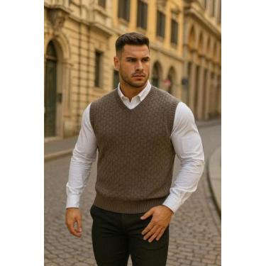 Imagem de Colete masculino quadradinho tricot la - Generica, Marrom, u