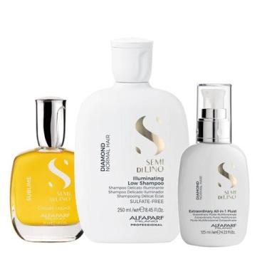 Imagem de Kit Alfaparf Semi Di Lino Diamond - Shampoo 250ml + Fluído 125ml + Cri