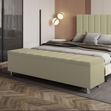 Imagem de Calçadeira Baú Recamier Estofado Casal 140 Cm ônix Corino Bege