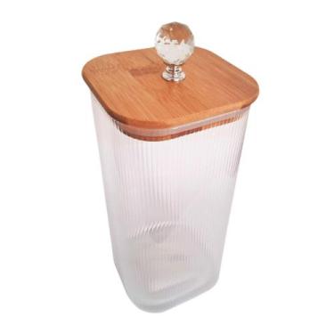 Imagem de Pote De Vidro Hermético 1800ml Tampa De Bambu Puxado Cristal - Flashgo