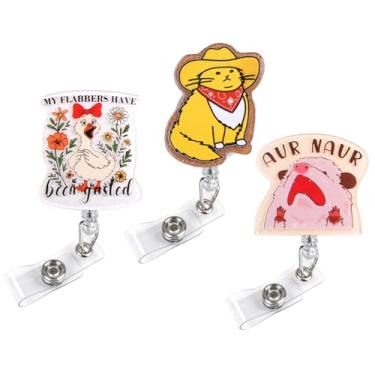 Imagem de Handlein Carretel de crachá engraçado, pacote com 3, porta-crachá retrátil para identidade, bonito, adequado para enfermeiros, funcionários de escritório, gerentes, estudantes (porco, gato e rato)