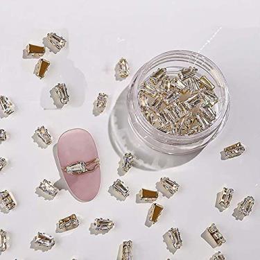 Imagem de Conjunto de joias de unhas brilhantes para decoração de unhas de zircão, acessórios de unhas de zircão, prego quadrado (ouro-trapézio)