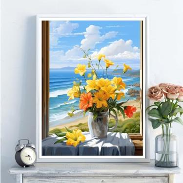 Imagem de Kits de arte de diamante 5D para adultos - kits de pintura de diamante de flores faça você mesmo, broca redonda completa - bordado de cristal em ponto cruz para decoração de parede, presentes de Natal