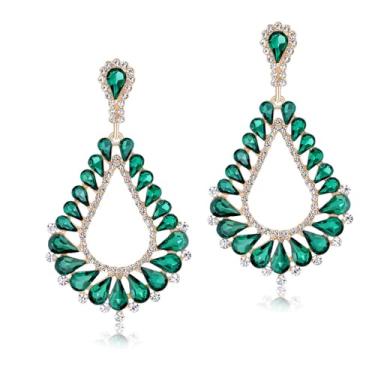 Imagem de Brincos pendentes de gota de strass, brincos longos com pingente de gota de água vazada para noiva, casamento, banquete, festa, orelha, joia