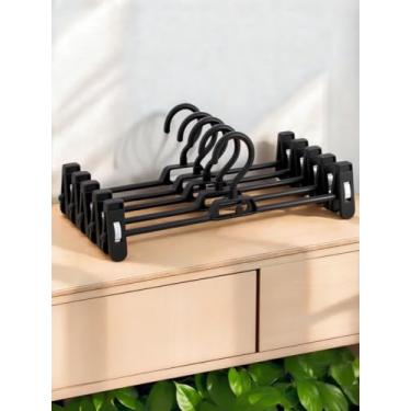 Imagem de Pacote com 5 cabides para calças, clipes ajustáveis, resistentes, cabides antiderrapantes, economizam espaço para calças, saias, casacos, vestidos LYJ08