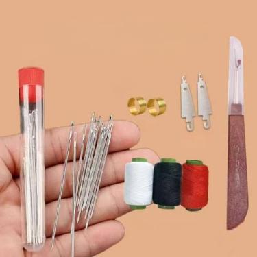 Imagem de Kit de agulhas de costura manual, conjunto de costura doméstica de 34 peças com agulhas de aço, carretéis de linha, dedais, passadores de agulha e estripador de costura