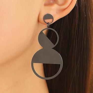 Imagem de Brincos de argola geométricos de círculo duplo para mulheres, minimalistas, banhados a ouro, prata, redondo, barra vertical, pendente, joia pendente, Medium, Latão, Sem pedra preciosa