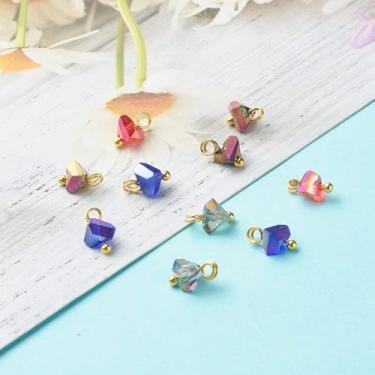 Imagem de 100 peças de pingentes de cristal galvanizado de vidro colorido de tijolo fogo mini triângulo para fazer joias, artesanato faça você mesmo, 8 x 6 x 4,5 mm