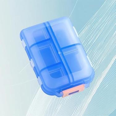 Imagem de Caixa organizadora de comprimidos de viagem, estojo portátil, dispensador de pílulas, com 10 compartimentos para diferentes medicamentos, óleo de peixe, vitaminas, suplementos (azul)