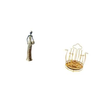 Imagem de Fenteer Ornamento de Escultura Tribal Vintage E Suporte Giratório para Escorredor de Copos para Armário de Mesa, Presente de Inauguração de Quarto E Organizad