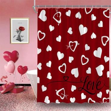 Imagem de AEMBEE Cortina de chuveiro para dia dos namorados vermelho branco coração romântico amante tecido decorativo cortinas de banheiro com ganchos, 177,8 cm L x 180 A