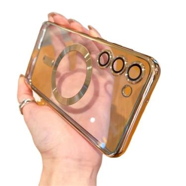Imagem de Capa de carga magnética sem fio transparente revestida para Samsung Galaxy S22 S21 S20 FE S23 Note 20 Ultra Plus Capa de TPU macia, dourada, para Samsung S23Ultra