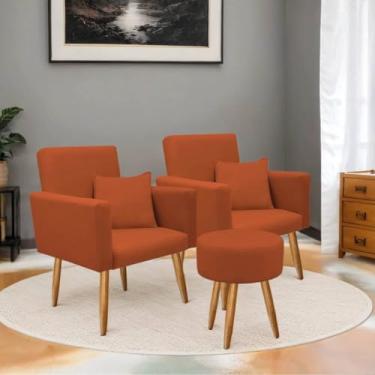 Imagem de Poltrona com Puff de Suede – Conjunto Decorativo com Pés de Madeira Eucalipto, Confortável, Sofisticado e Ideal para Sala, Quarto e Escritório (Terracota)