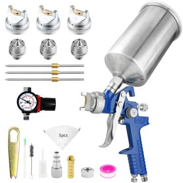 Imagem de RRJ Pistola De Pintura Hvlp Com Regulador, Bicos 1,3/1,7/2,0 Mm, 1000 Cc, Pulverizador Premium Automático Para Primer Automotivo, Casas, Móveis, Cercas
