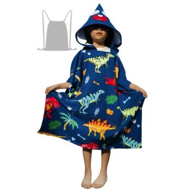 Imagem de Toalha Athaelay Kids, poncho com capuz, azul marinho, dinossauros
