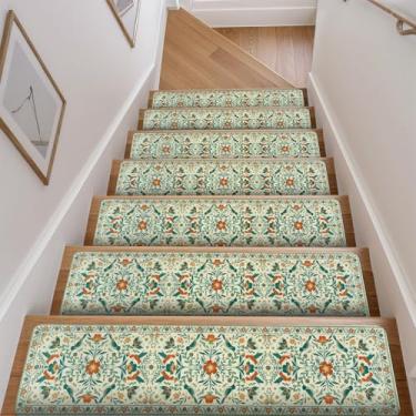 Imagem de OJIA Tapetes Antiderrapantes Com Estampa Floral Para Degraus De Madeira Internos, 15 Peças, 76 Cm X 20 Cm, Escada, Crianças, Idosos E Cães, Capas, Bege