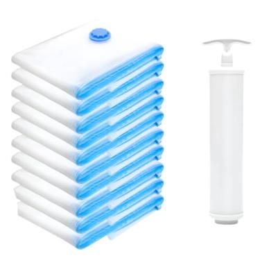Imagem de Kit 10 Saco À Vacuo 50x60cm Otimização De Espaço + Bomba Sucção Organizador de Roupas e Viagem