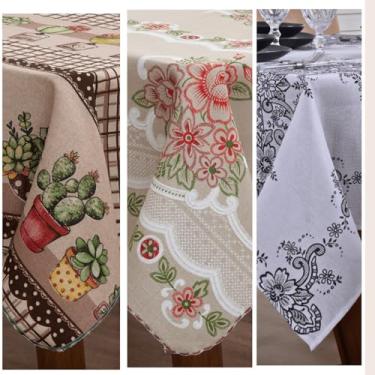 Imagem de Kit 3 Toalhas de Mesa Linhão Rústico, Retangular 210x140cm, Acabamento em Bainha, para Uso Diário, Todas as Estações 6 Cadeiras (Variante 01)