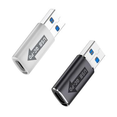 Imagem de Poyiccot Adaptador USB A para USB C, adaptador USB3.1 QC para USB C PD, adaptador USB macho para USB C fêmea, 10 Gbps QC Power to PD Conector de carregamento para disco rígido/placa de som/U Disk, 2
