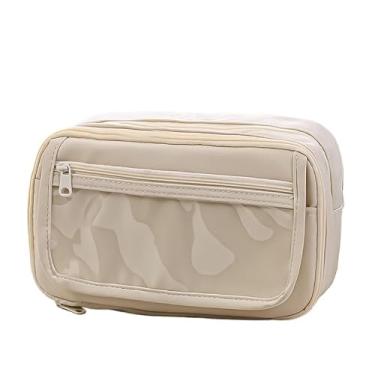 Imagem de Estojo Escolar, Bolsa Estojo Tecido Oxford de Lápis Grande Capacidade com 9 Divisórios para Estudar Ou Organiza Seu Material de Papelari(Bege)