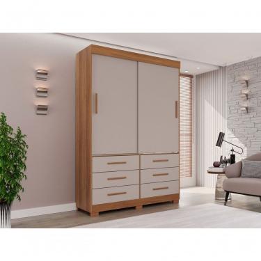 Imagem de Guarda Roupa New Star 2 Portas 6 Gavetas Sem Espelho Salleto Cinamomo/off White