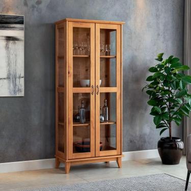 Imagem de Cristaleira De Madeira Maciça 2 Portas De Vidro Bella Slim Carvalho Fosco