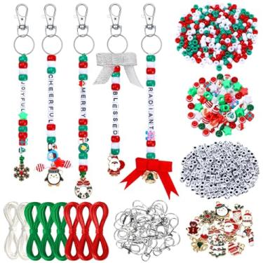 Imagem de AUGSUN 713 peças de kits de artesanato para fazer chaveiros, contas de Natal para fazer joias, contas de argila de estrela doce, contas de pônei, berloques de Natal, acessórios de cordas para