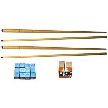 Imagem de Kit 4 Taco 1,45m 1 Dz Giz Azul E 1 Cx Branco Sinuca Bilhar - Tacolândi