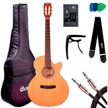 Imagem de Violão Nylon Aço 6 Cordas Cort CEC1 OP + Kit Acessórios