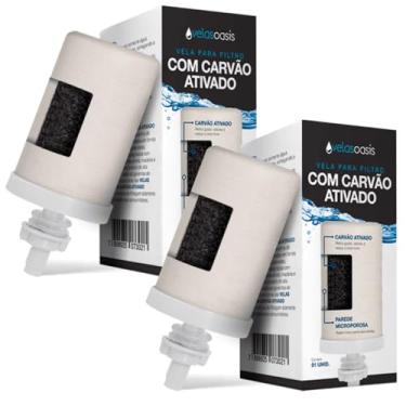 Imagem de Kit com 2 Velas Oasis com Carvão Ativado | Filtro de Barro e Purificador por Gravidade | Água Alcalina, Pura e Saudável | Filtra Impurezas, Reduz Cloro e Odor | Alta Eficiência e Compatibilidade