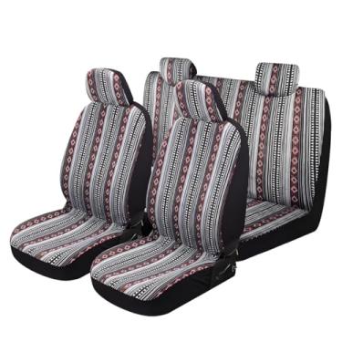 Imagem de ZNDAW 9 peças de cobertores de assento de carro Baja Saddle Covers, conjunto frontal respirável lavável capas de assento com almofada de cinto de segurança, tecido listrado protetor de assento