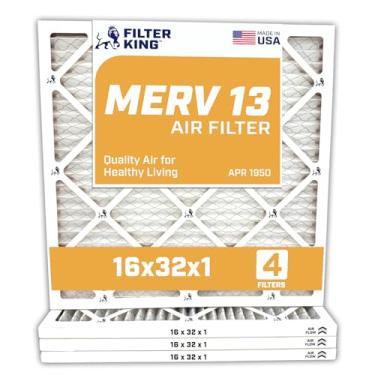 Imagem de Filter King Filtro de ar 16 x 81 x 2 | Pacote com 4 | Filtros de forno A/C plissados MERV 13 HVAC | Feito nos EUA | Tamanho real: 15,5 x 31,5 x 1,90 cm