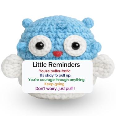 Imagem de Vatogon Cute Positive Crochet Pufferfish for Women, Handmade Crochet Stuffer Animals with Inspirational Card Emotional Thanksgiving Birthday Christmas Stocking Stuffer Gift for Family Friend