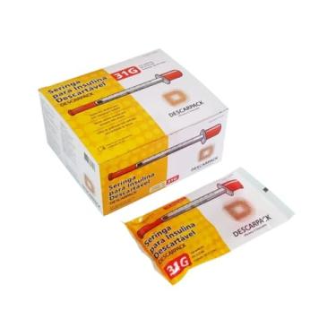 Imagem de Seringa De 0,5mL Insulina Ultrafina Fixa 6 x 0.25 31G 50 UI Caixa Com 100 Unidades Descarpack